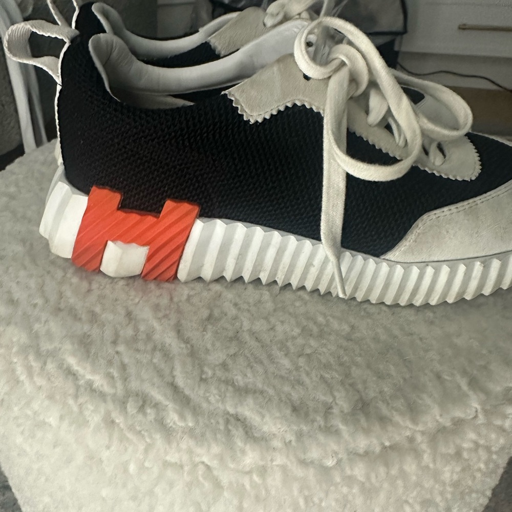 Hermes Black and White Athletic Shoes with Orange Accent Bouncing Sneaker
